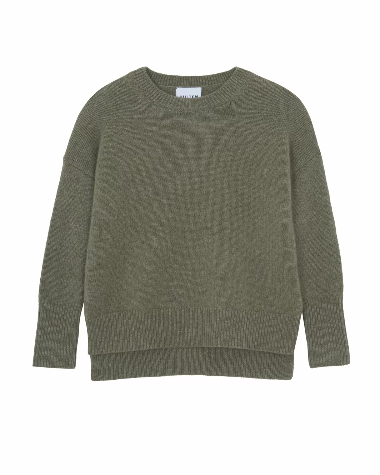 Kujten Sweaters & Sweatshirts>Women Round Neck Cashmere Sweater, 4-Threads Kaki Chine