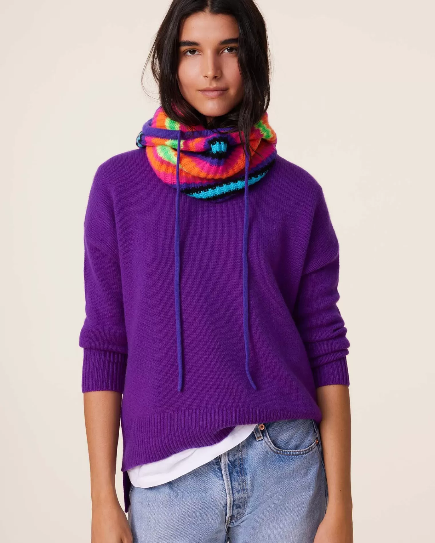 Kujten Sweaters & Sweatshirts>Women Round Neck Cashmere Sweater, 4-Threads Deep Purple