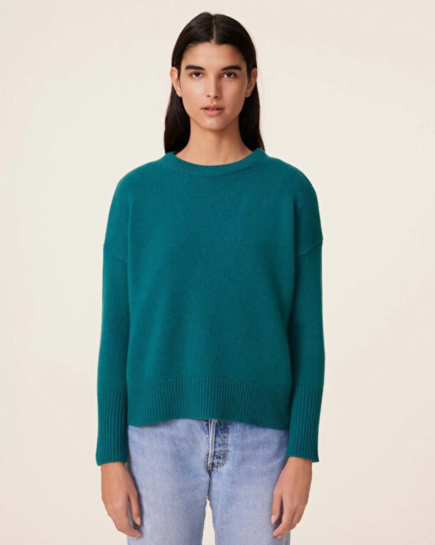 Kujten Sweaters & Sweatshirts>Women Round Neck Cashmere Sweater, 4-Threads Vert Perroquet