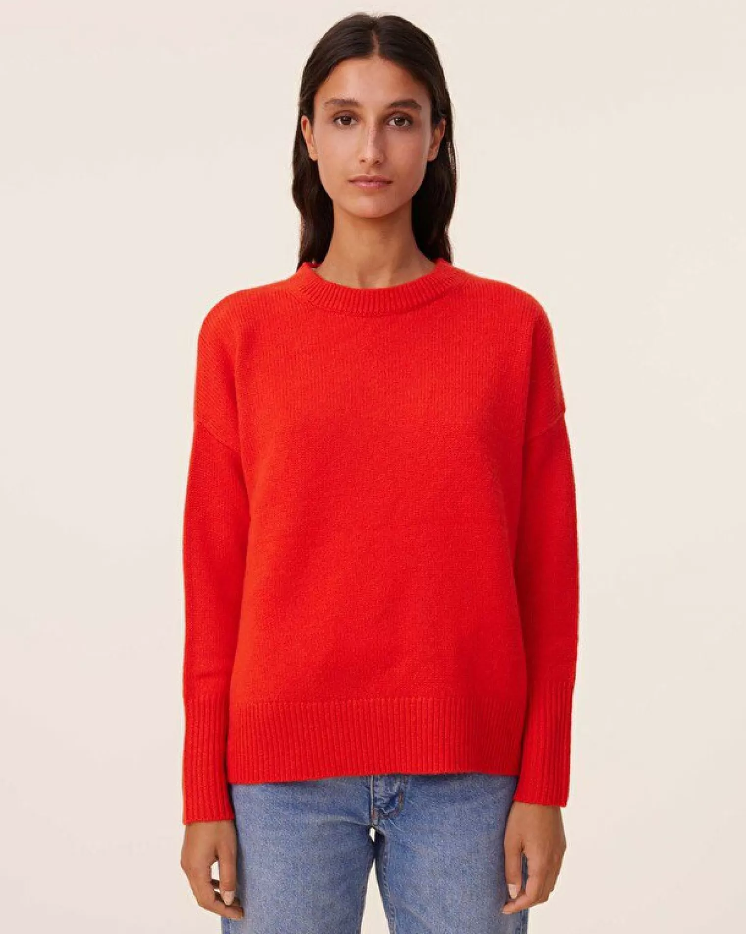 Kujten Sweaters & Sweatshirts>Women Round Neck Cashmere Sweater, 4-Threads Orange Rosso