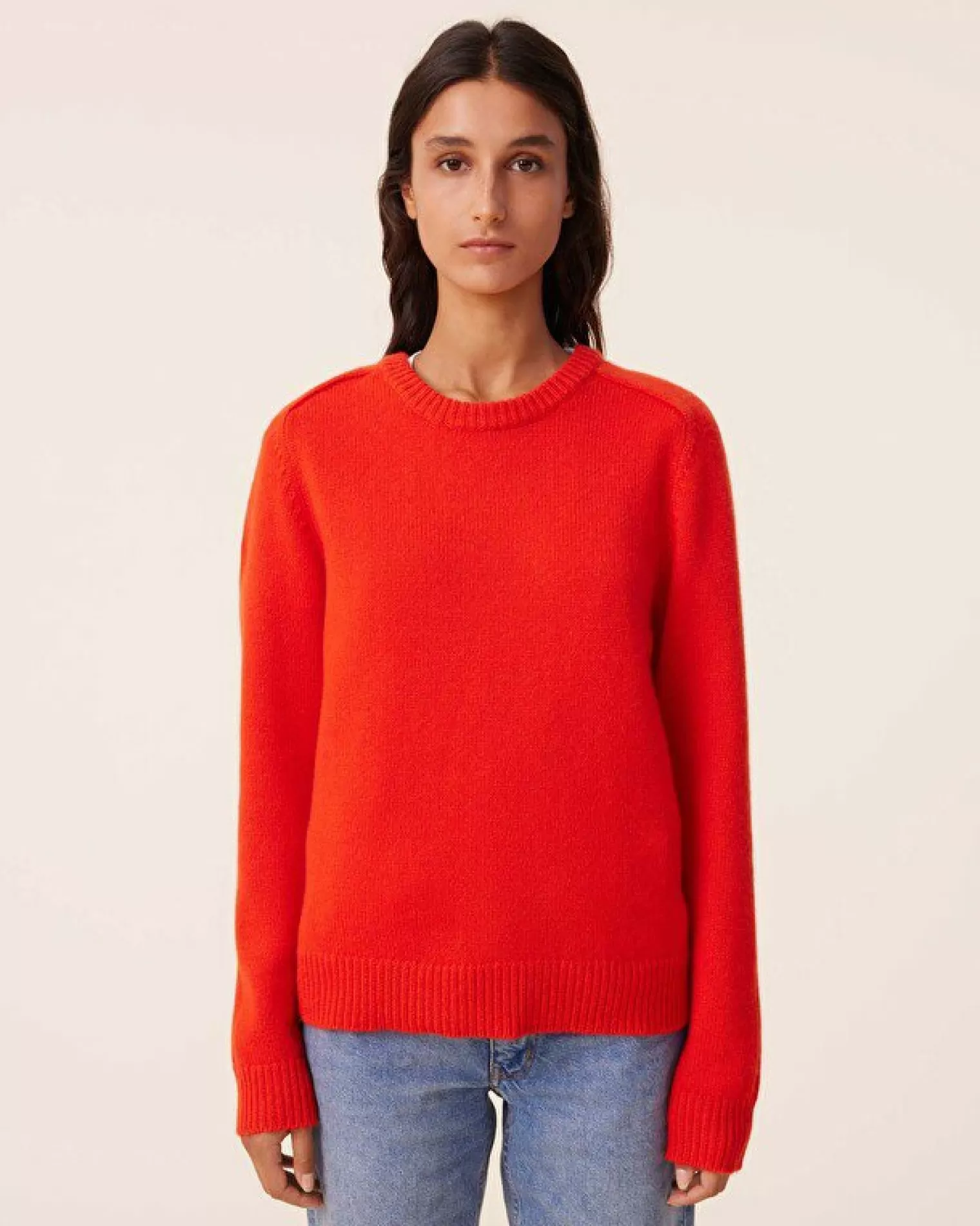 Kujten Sweaters & Sweatshirts>Women Round Neck Cashmere Sweater, 6-Threads Orange Rosso