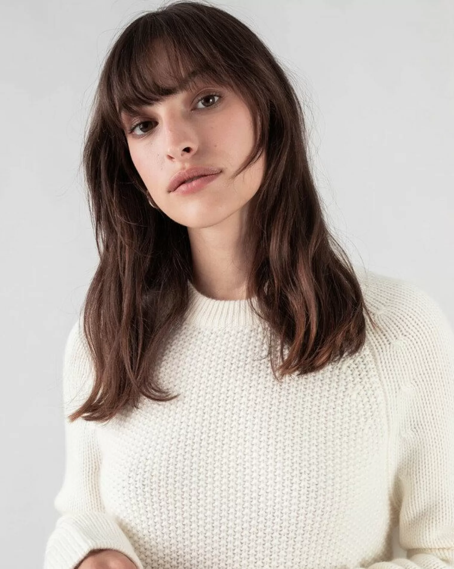 Kujten Sweaters & Sweatshirts>Women Short Round Neck Cashmere Sweater Blanc