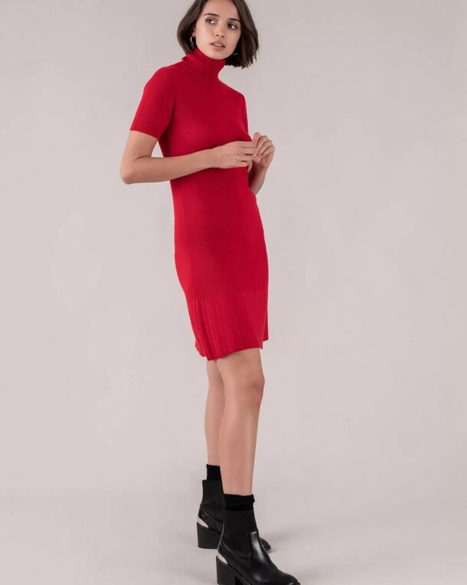 Kujten Dresses & Skirts>Women Short Sleeves Cashmere Dress Rouge