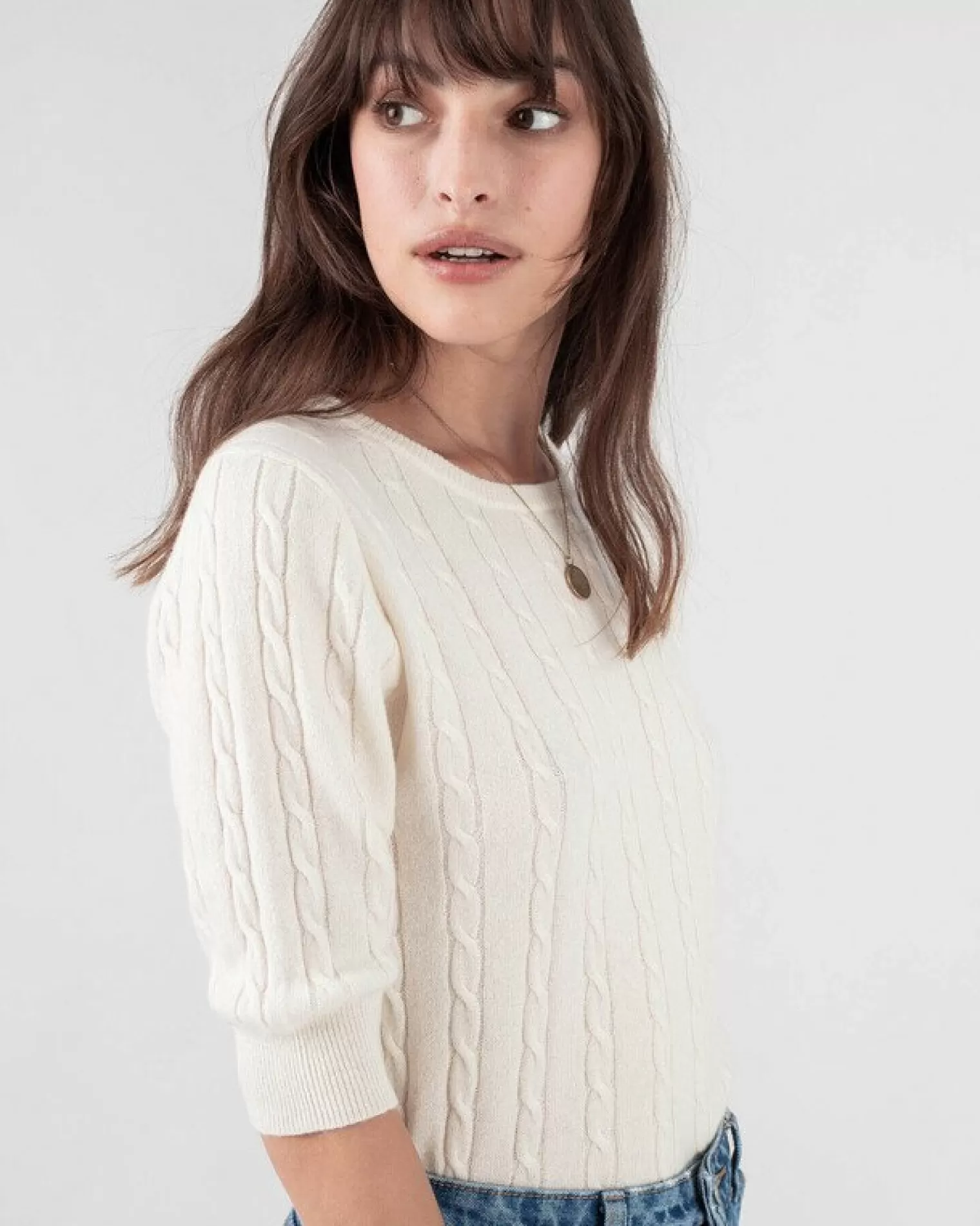 Kujten Sweaters & Sweatshirts>Women Short Sleeves Cashmere Sweater Blanc