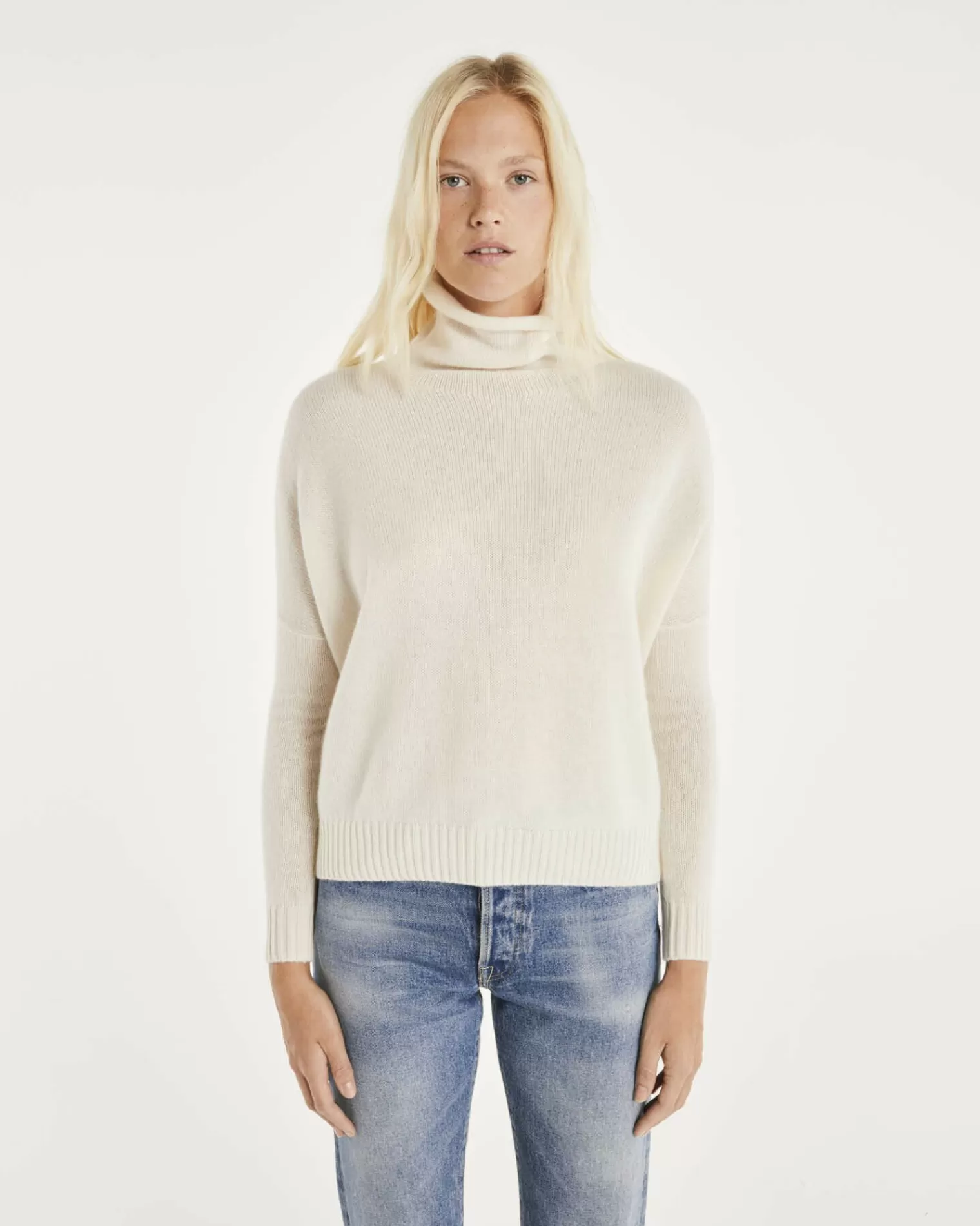 Kujten Sweaters & Sweatshirts>Women Turtleneck Cashmere Sweater Blanc