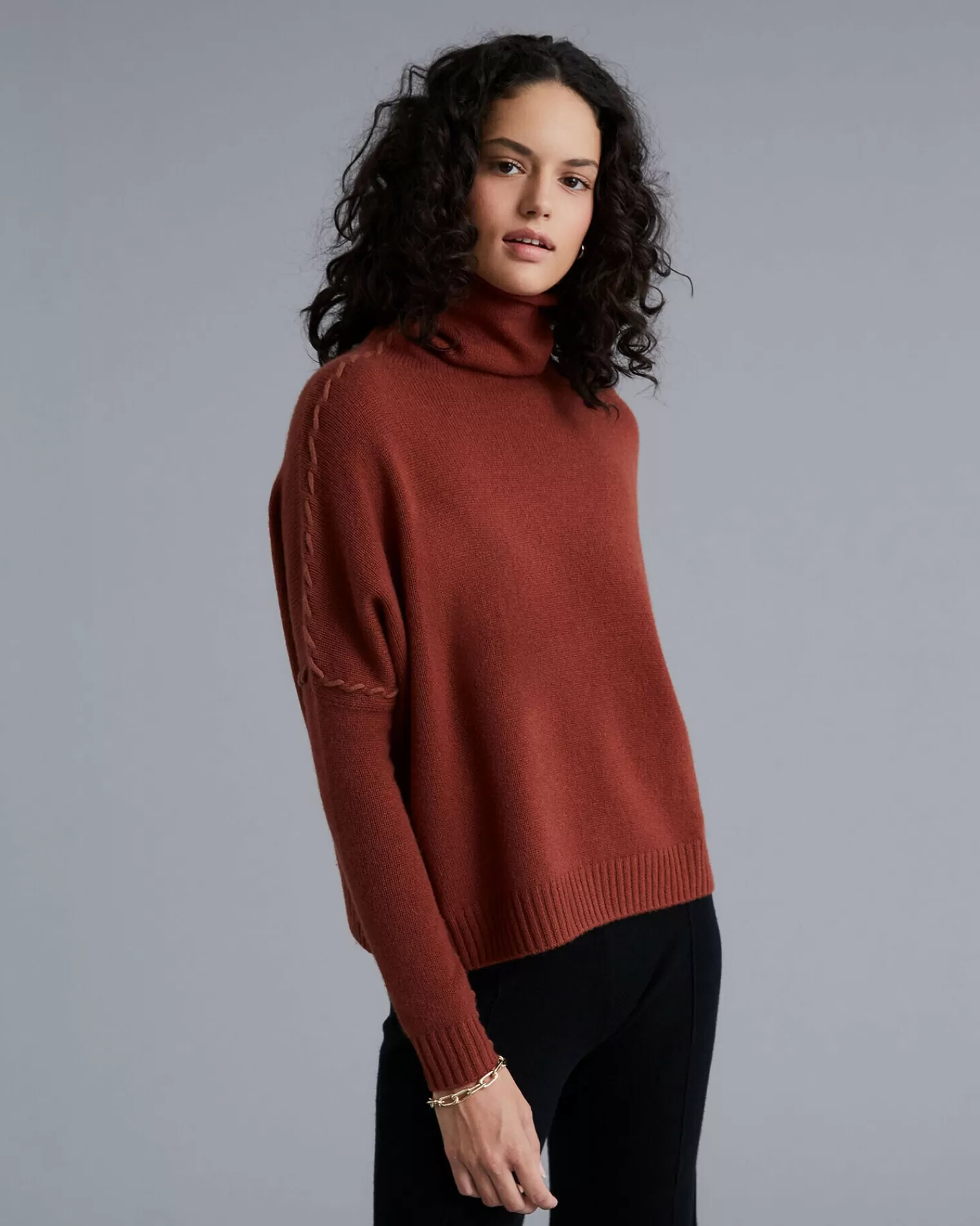 Kujten Sweaters & Sweatshirts>Women Turtleneck Cashmere Sweater Bordeaux Sienne