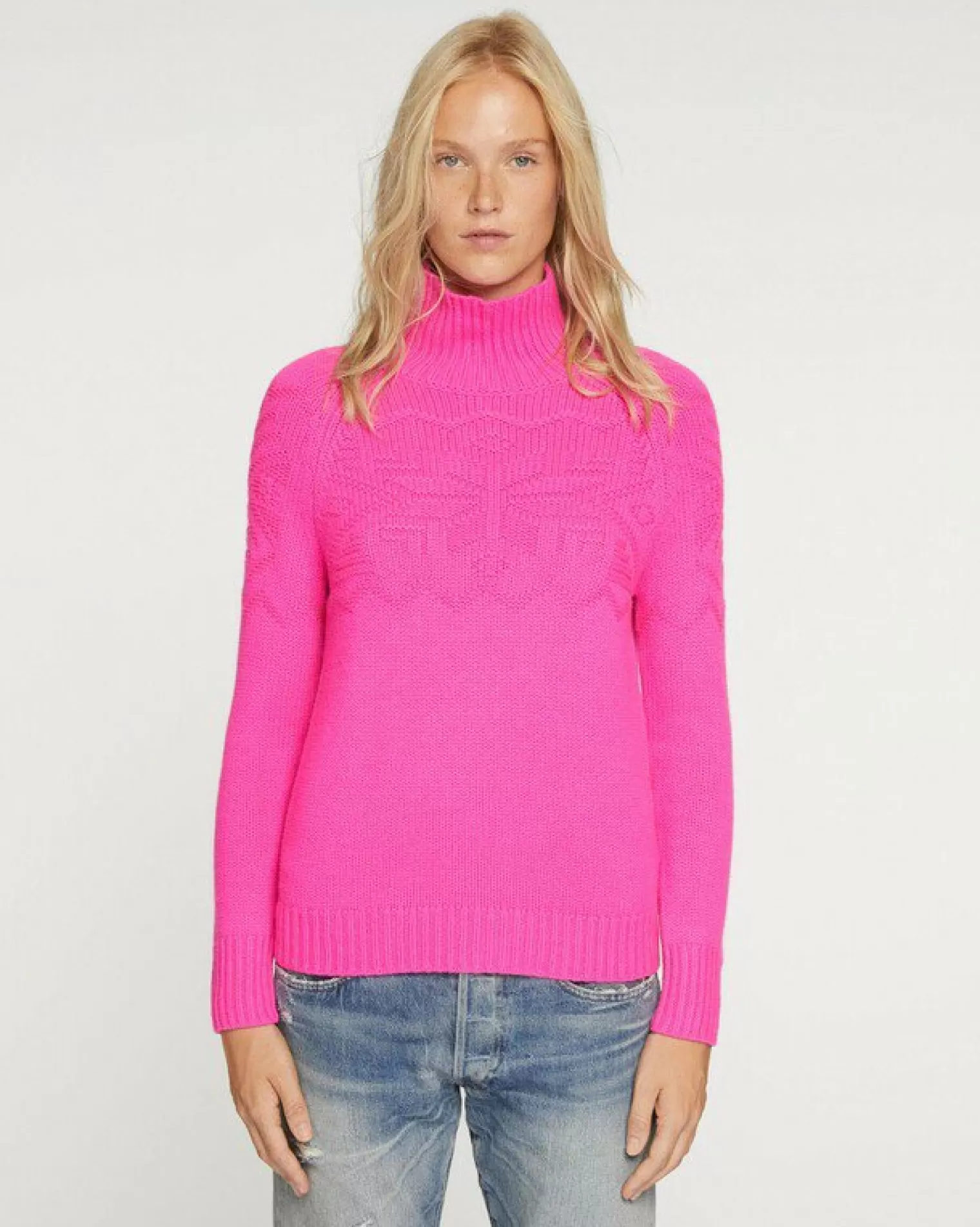 Kujten Sweaters & Sweatshirts>Women Turtleneck Cashmere Sweater Rose Neon