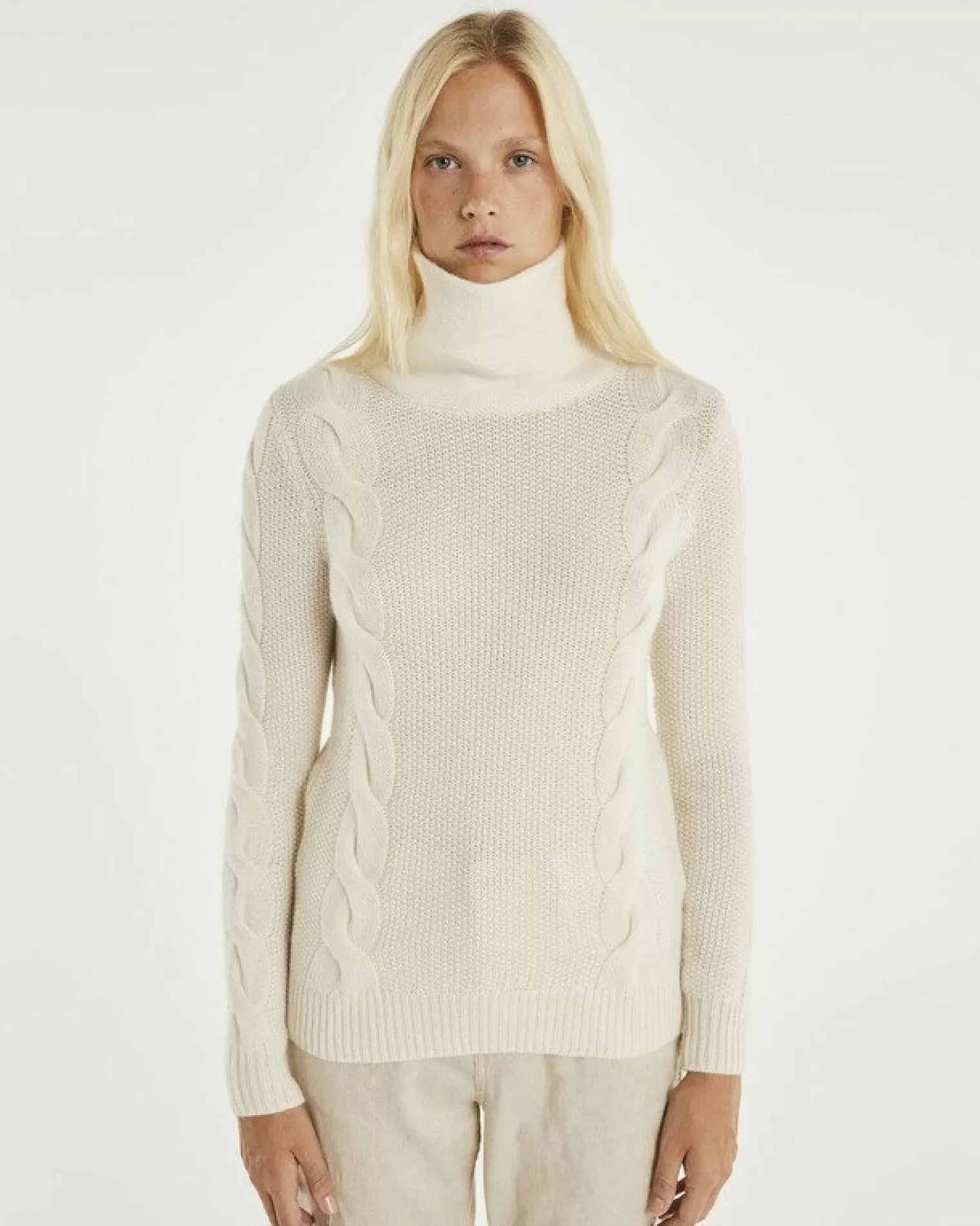 Kujten Sweaters & Sweatshirts>Women Turtleneck Cashmere Sweater Blanc