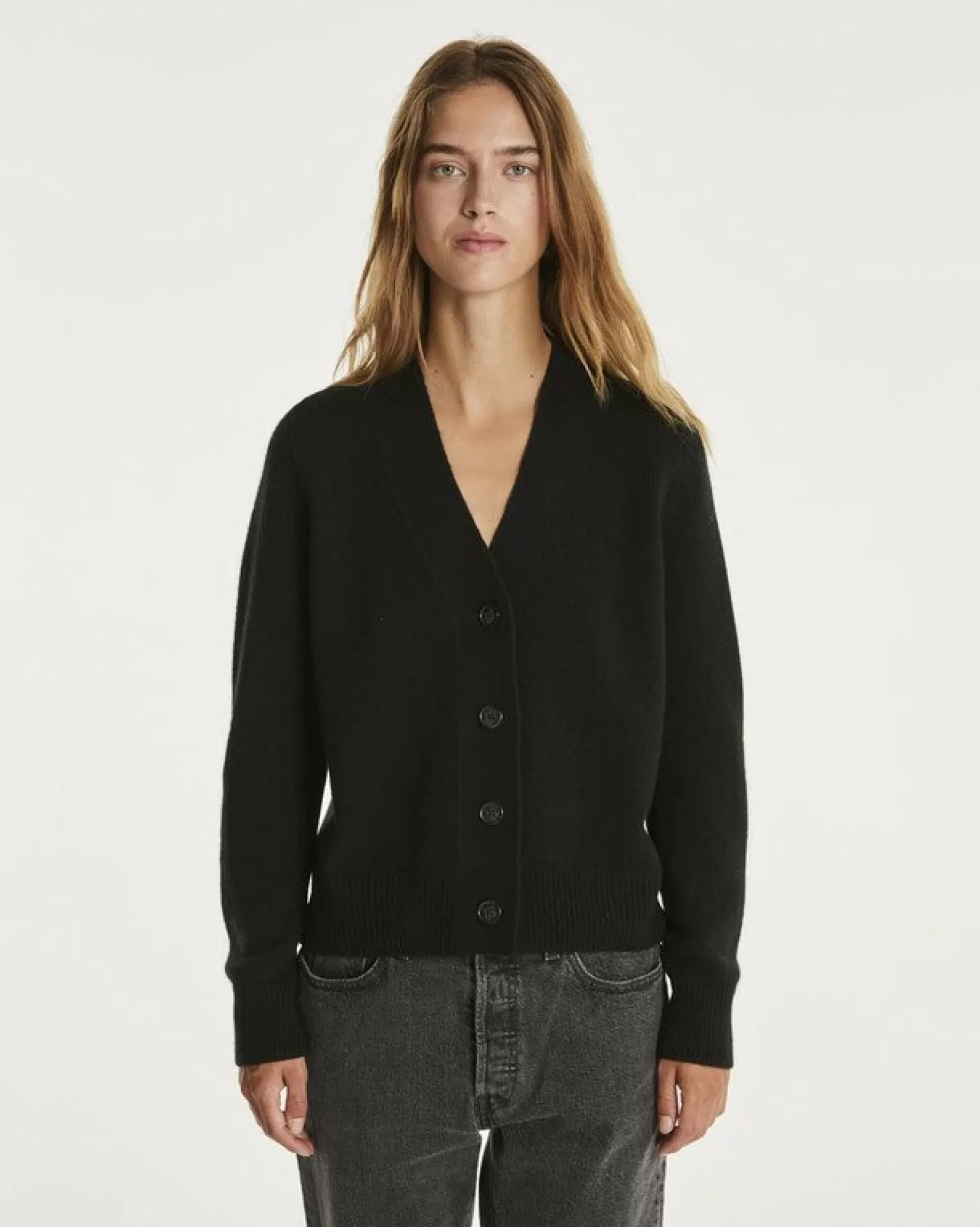 Kujten Jackets & Vests>Women V-Neck Cashmere Cardigan Noir