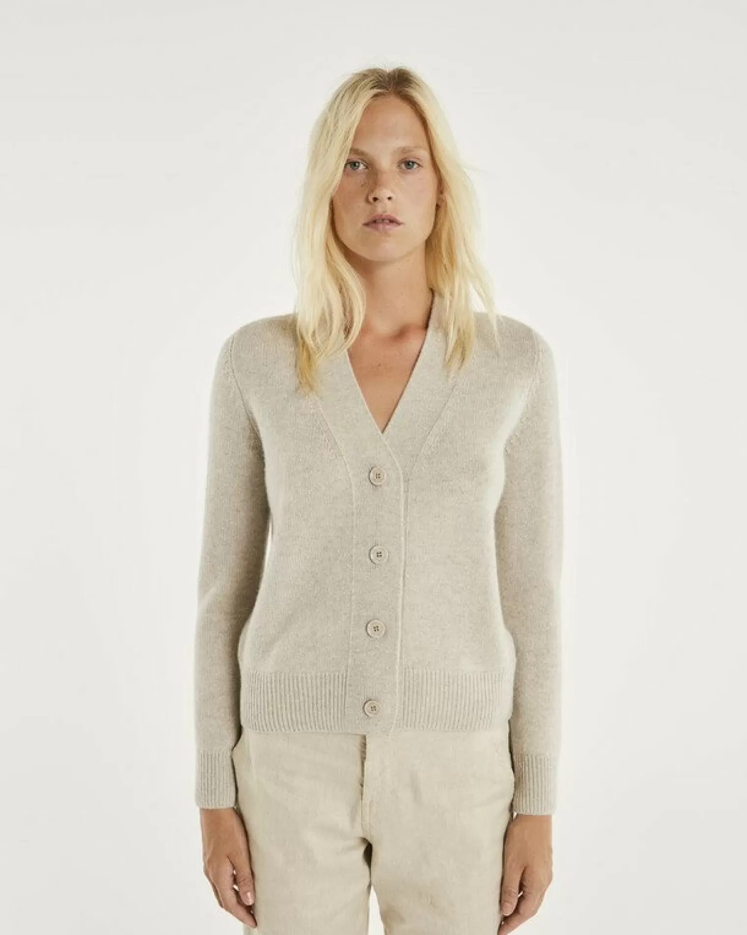 Kujten Jackets & Vests>Women V-Neck Cashmere Cardigan Avoine