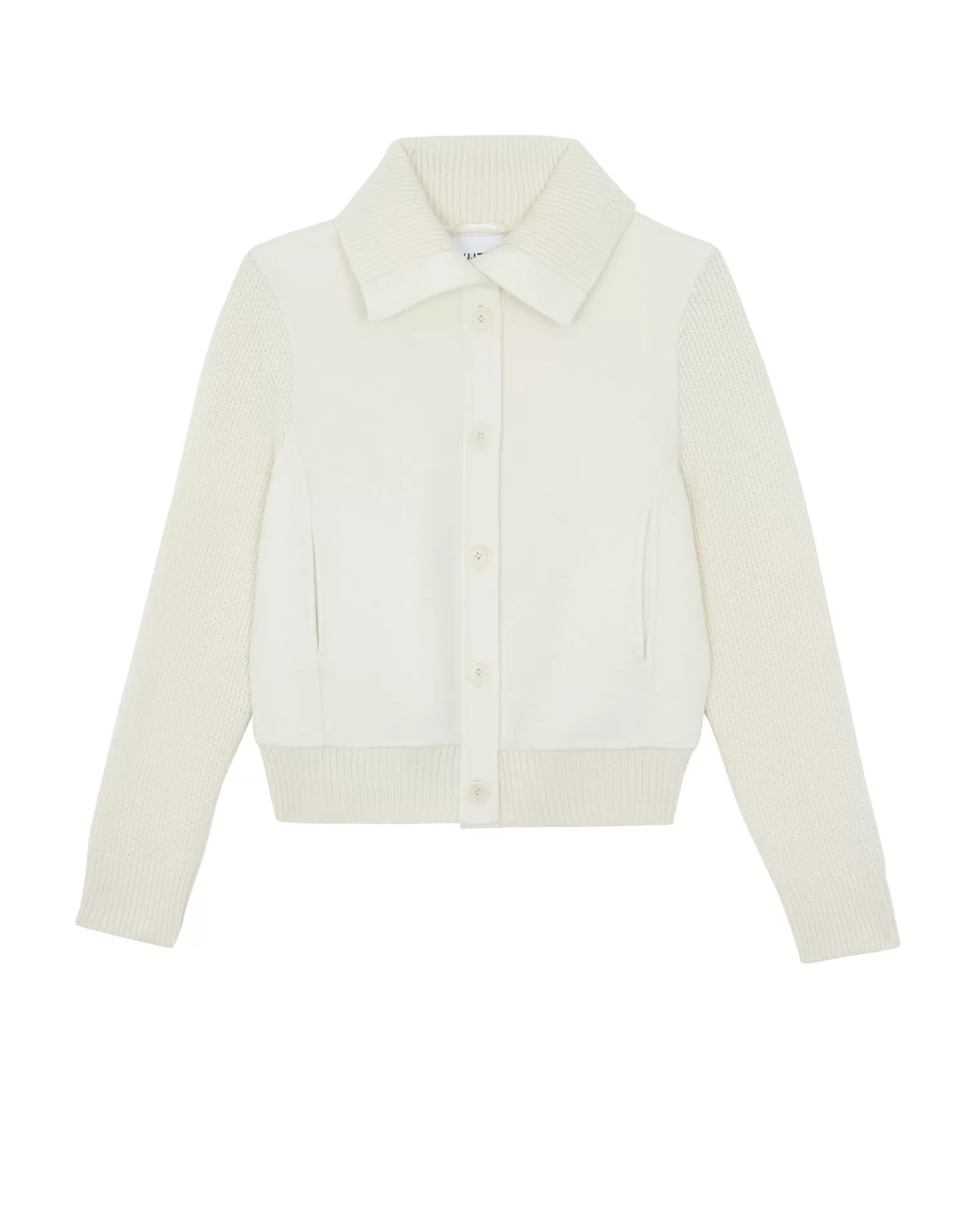 Kujten Jackets & Vests>Woven Cashmere Jacket Knitted Sleeves Blanc