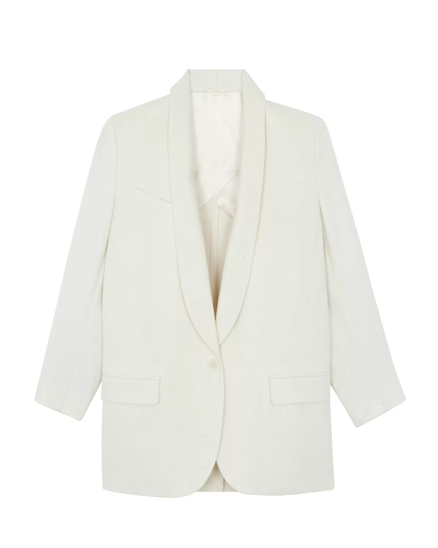 Kujten Jackets & Vests>Woven Cashmere Shawl Collar Jacket Blanc