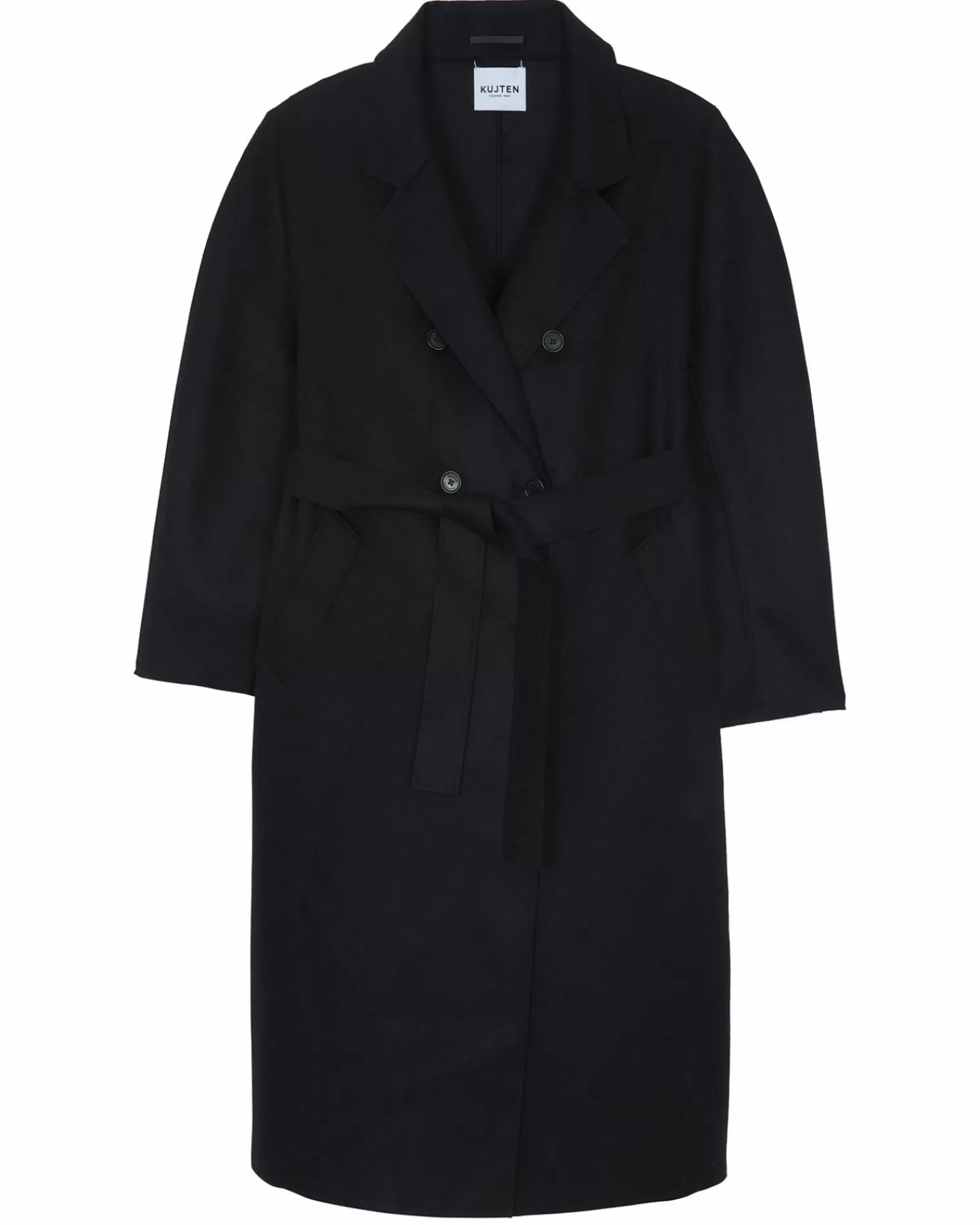 Kujten Coats>Woven Cashmere Trench Coat Bright Edges Noir