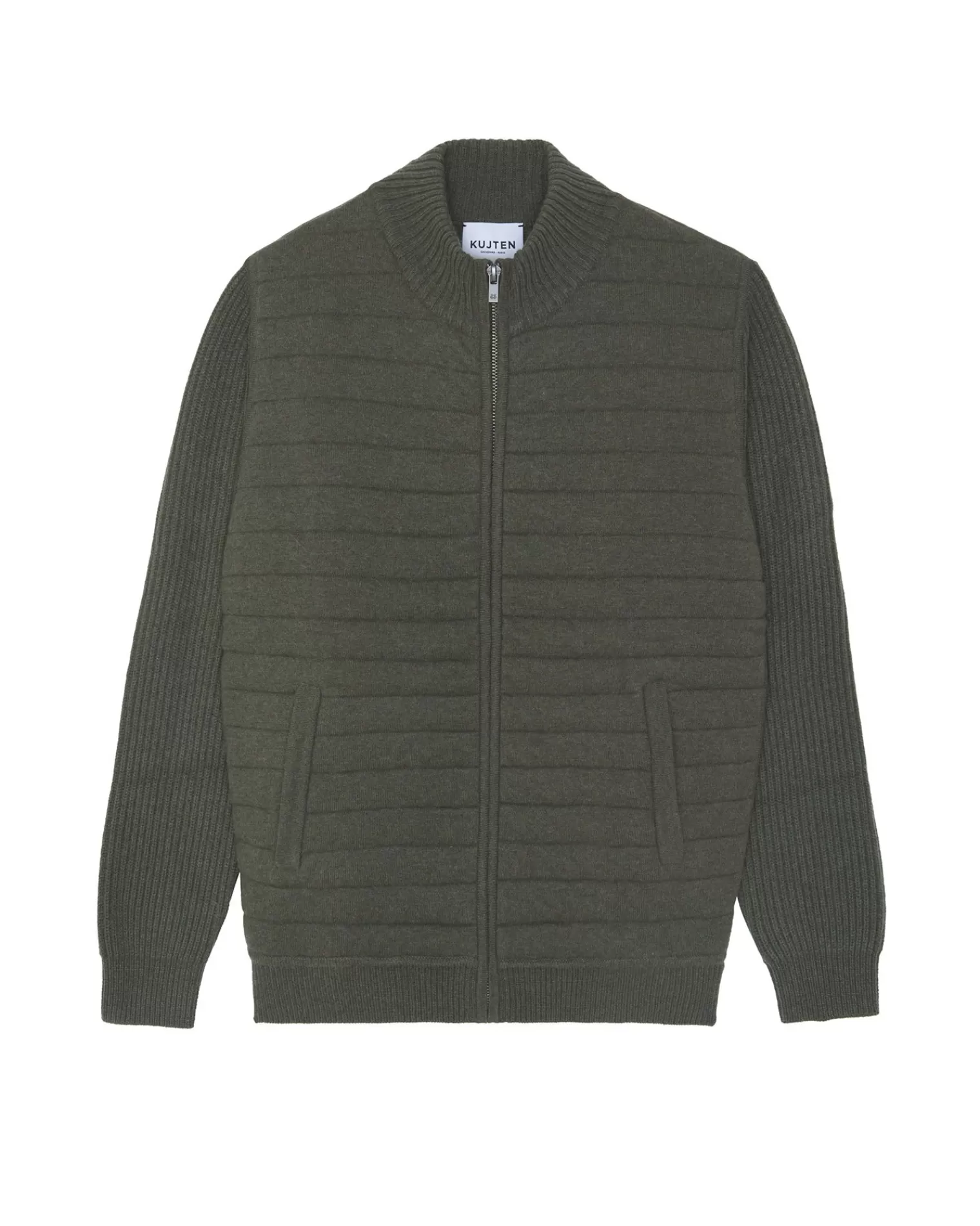 Kujten Jackets & Vests>Zipped Cashmere Jacket, 6-Threads Kaki Fonce