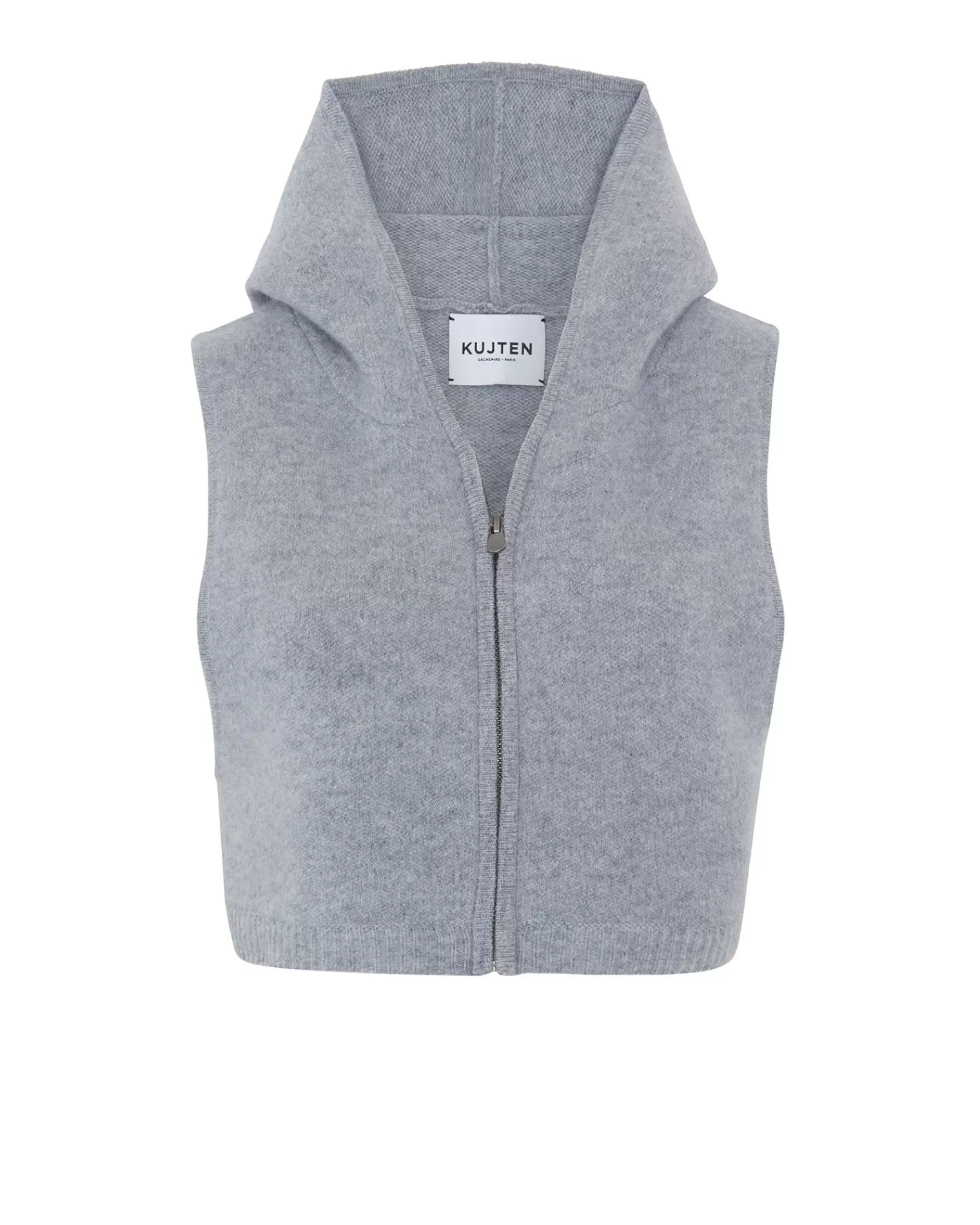 Kujten Hoodies>Zipped Sleeveless Hooded Cropped Vest Gris Chine