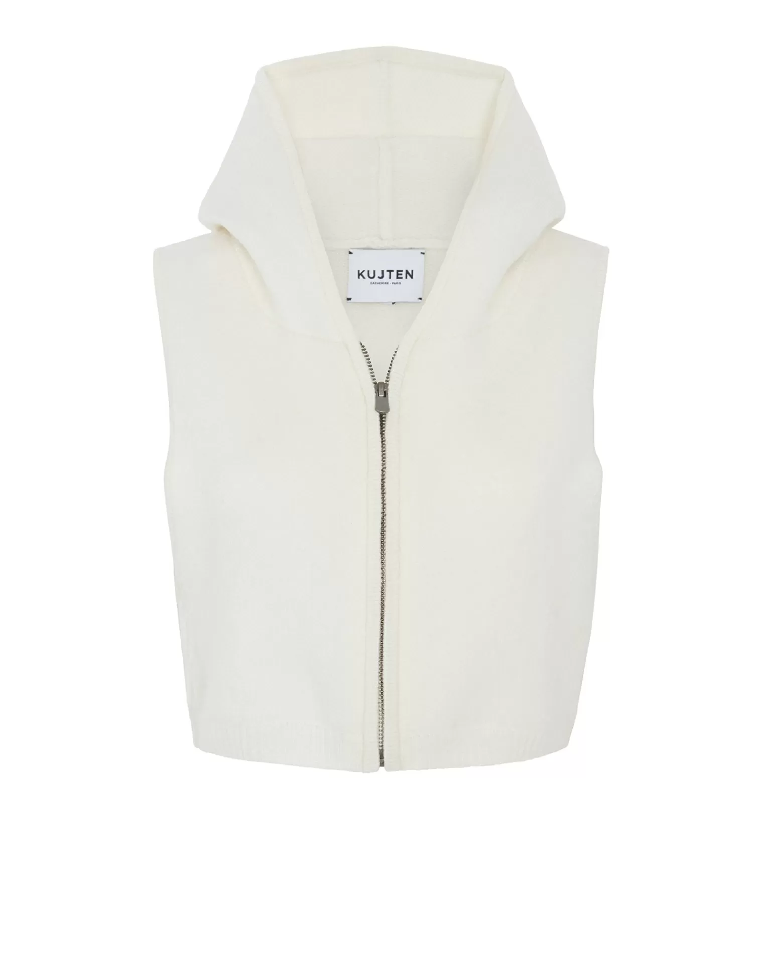 Kujten Hoodies>Zipped Sleeveless Hooded Cropped Vest Blanc