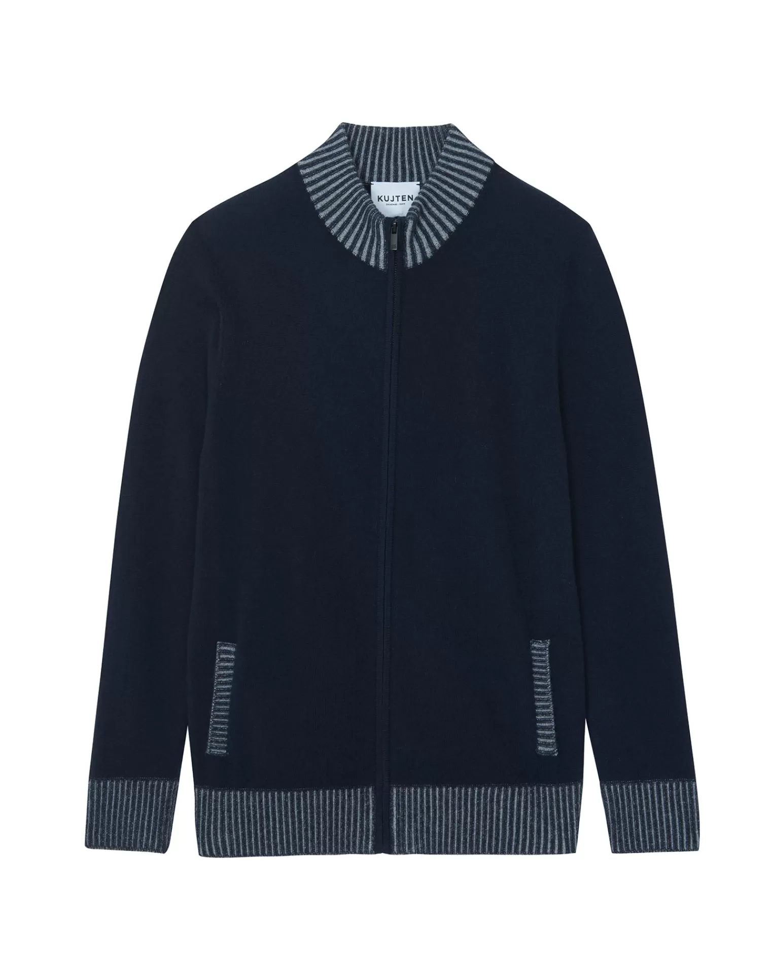 Kujten Jackets & Vests>Zipped Trucker Neckb Cashmere Cardigan Bleu Marine Fonce