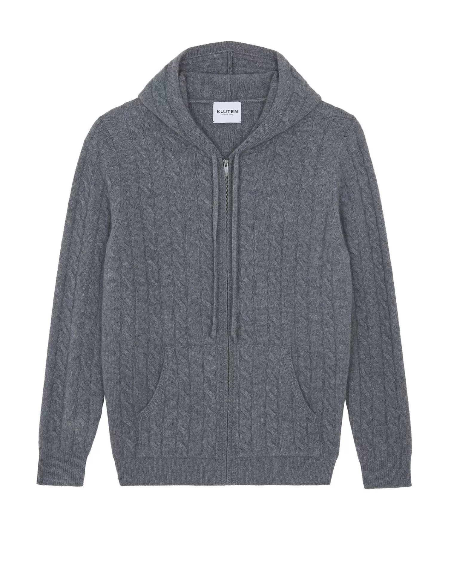 Kujten Sweaters & Sweatshirts>Zipped Twisted Cashmere Hoodie, 4-Threads Gris Flanelle