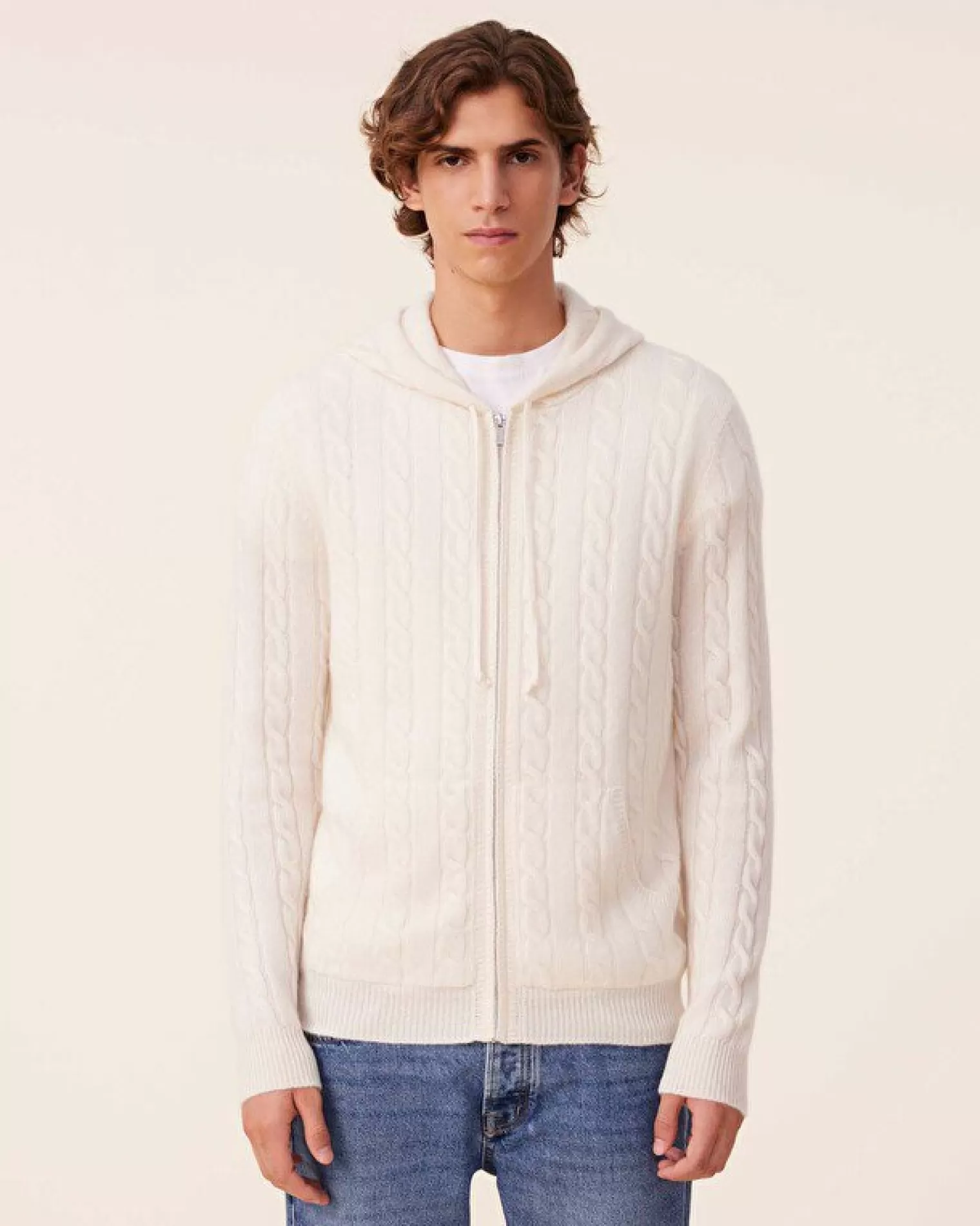 Kujten Sweaters & Sweatshirts>Zipped Twisted Cashmere Hoodie, 4-Threads Blanc